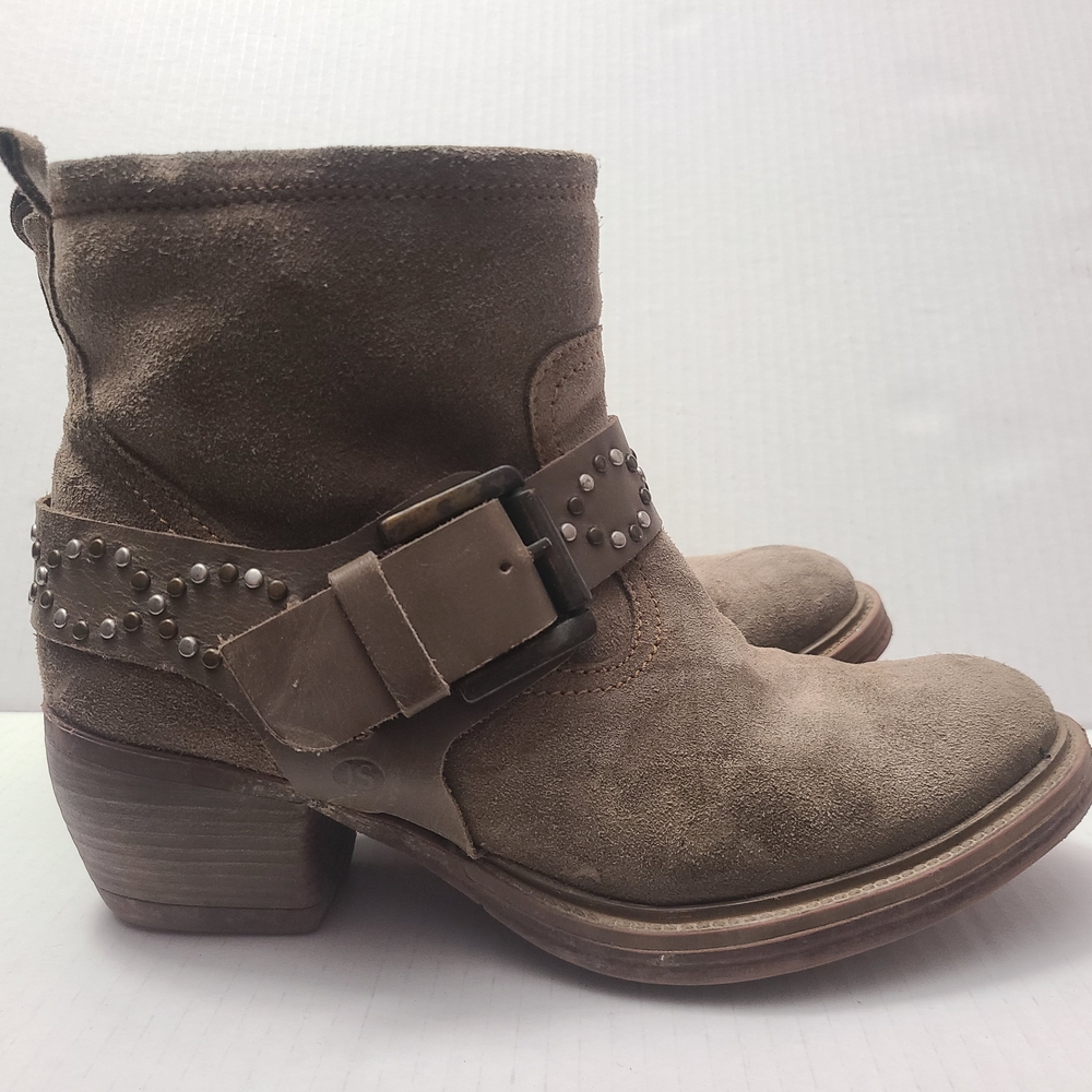 Brown Suede Ankle Boots with Studded Strap